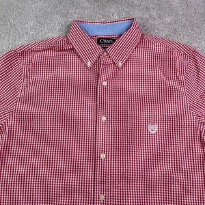 Chaps Shirt Mens Large Red Gingham Checkered Short Sleeve Button Up Crest